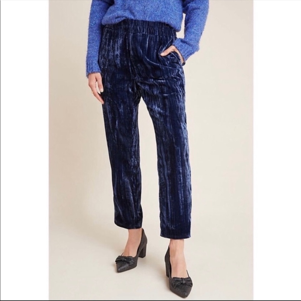 Anthro Tina Jo High-Waisted Velvet Cropped Pants
